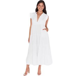 Show Me Your Mumu Mia James Tiered Midi Dress in White Poplin. Size X Small. NWT